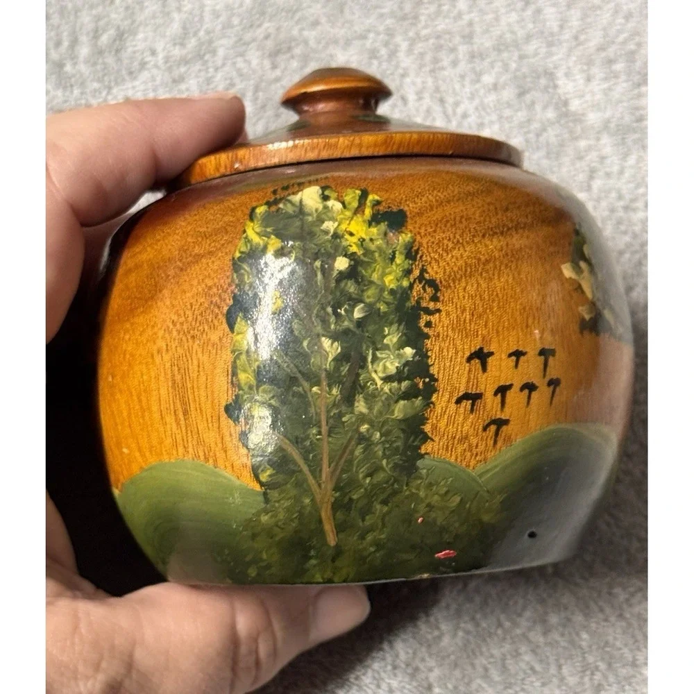 Hand Crafted & Painted Wooden Trinket Box, Spice Jar w/ Lid Folk‎ Art from HAITI